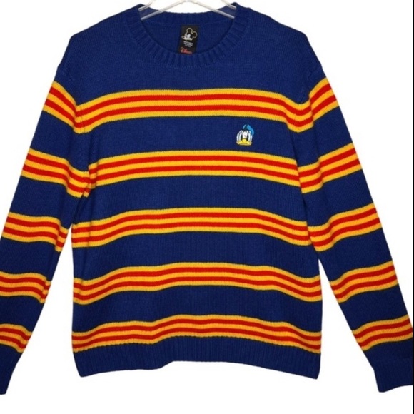 Disney x Forever 21 Daffy Duck Long Sleeve Crew Neck Sweater Size L Blue Gold - Picture 1 of 11